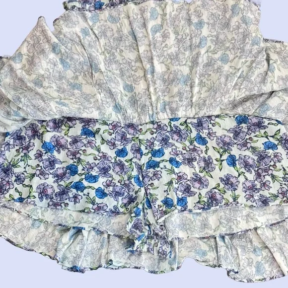 Alice + Olivia Mariska Blue Purple Floral Romper Mini Dress Boho Whimsical Sz 8